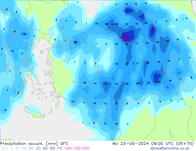 Precipitation accum. GFS  23.09.2024 09 UTC