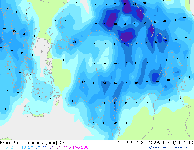 Precipitation accum. GFS Th 26.09.2024 18 UTC