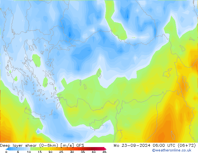 Deep layer shear (0-6km) GFS September 2024