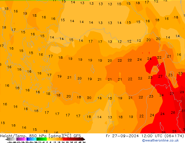 Height/Temp. 850 hPa GFS Fr 27.09.2024 12 UTC