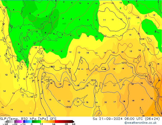 SLP/Temp. 850 hPa GFS So 21.09.2024 06 UTC