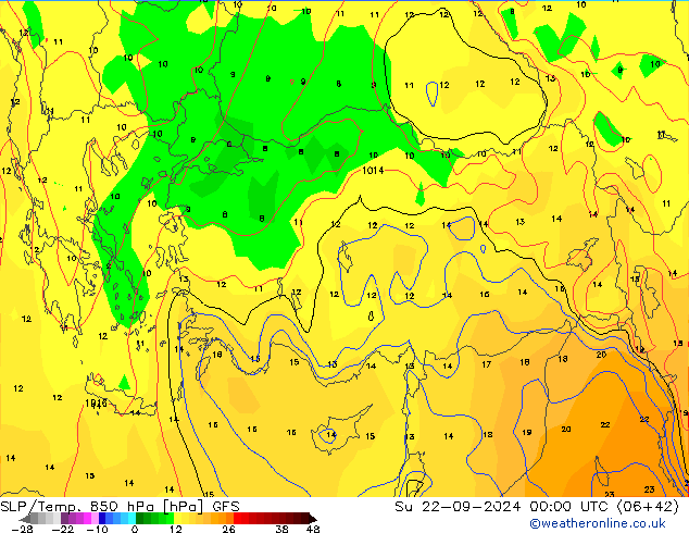 SLP/Temp. 850 hPa GFS Su 22.09.2024 00 UTC