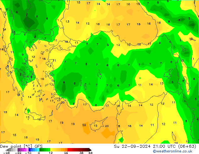 Ponto de orvalho GFS Dom 22.09.2024 21 UTC