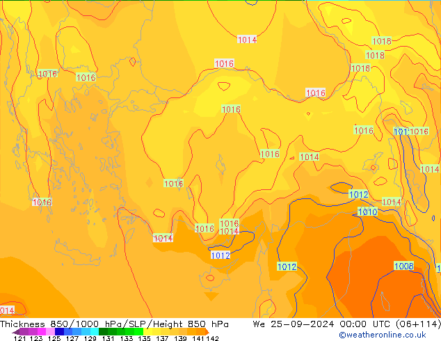 Thck 850-1000 hPa GFS St 25.09.2024 00 UTC