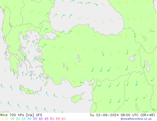 Vent 700 hPa GFS dim 22.09.2024 06 UTC