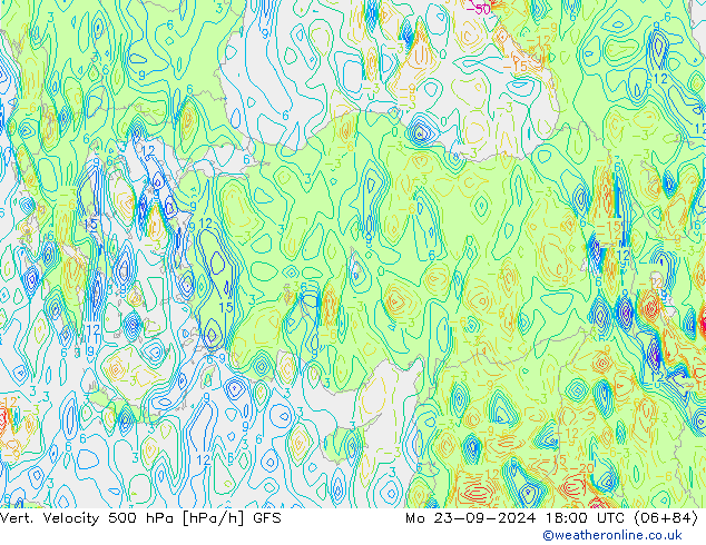 Vert. Velocity 500 hPa GFS pon. 23.09.2024 18 UTC