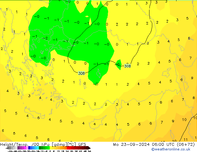 Géop./Temp. 700 hPa GFS lun 23.09.2024 06 UTC