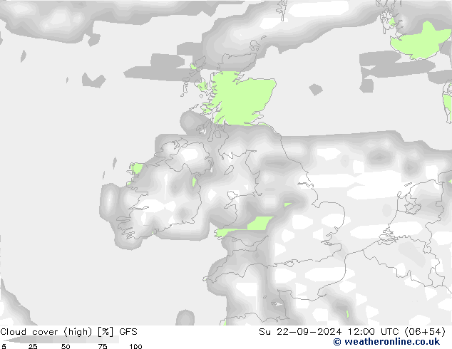 Cloud cover (high) GFS Su 22.09.2024 12 UTC