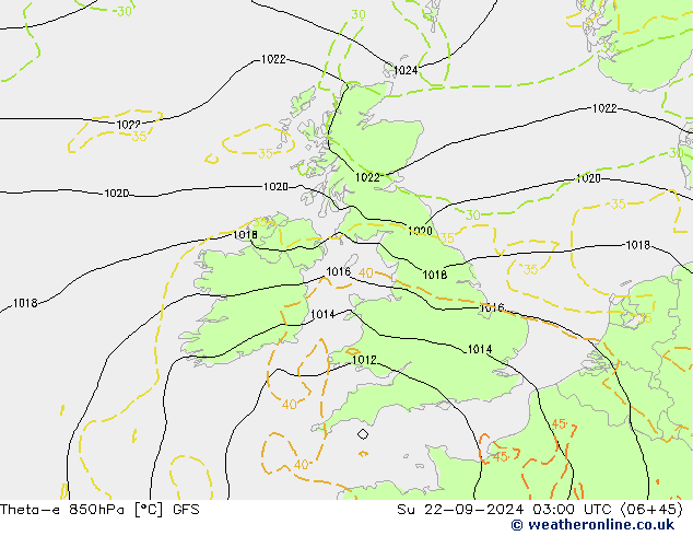 Theta-e 850hPa GFS dim 22.09.2024 03 UTC