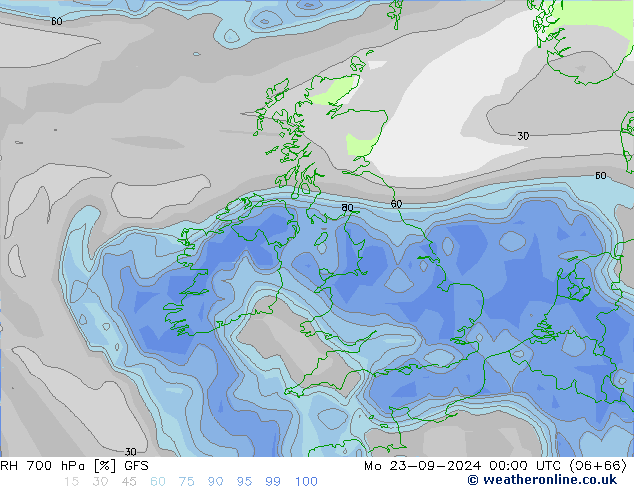 RH 700 hPa GFS Mo 23.09.2024 00 UTC