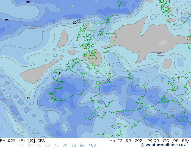 RH 925 hPa GFS lun 23.09.2024 00 UTC