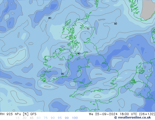 RH 925 hPa GFS We 25.09.2024 18 UTC