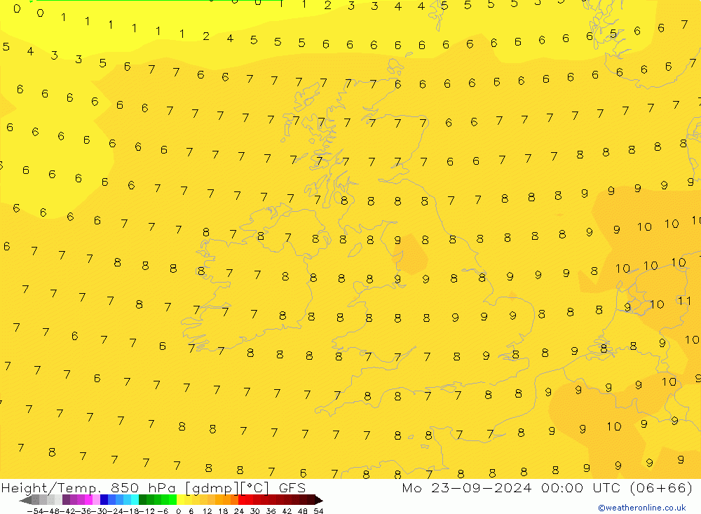 Yükseklik/Sıc. 850 hPa GFS Pzt 23.09.2024 00 UTC