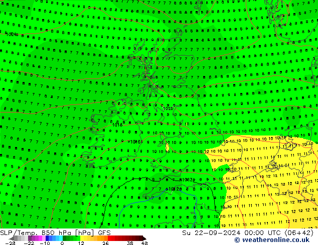 SLP/Temp. 850 hPa GFS Dom 22.09.2024 00 UTC