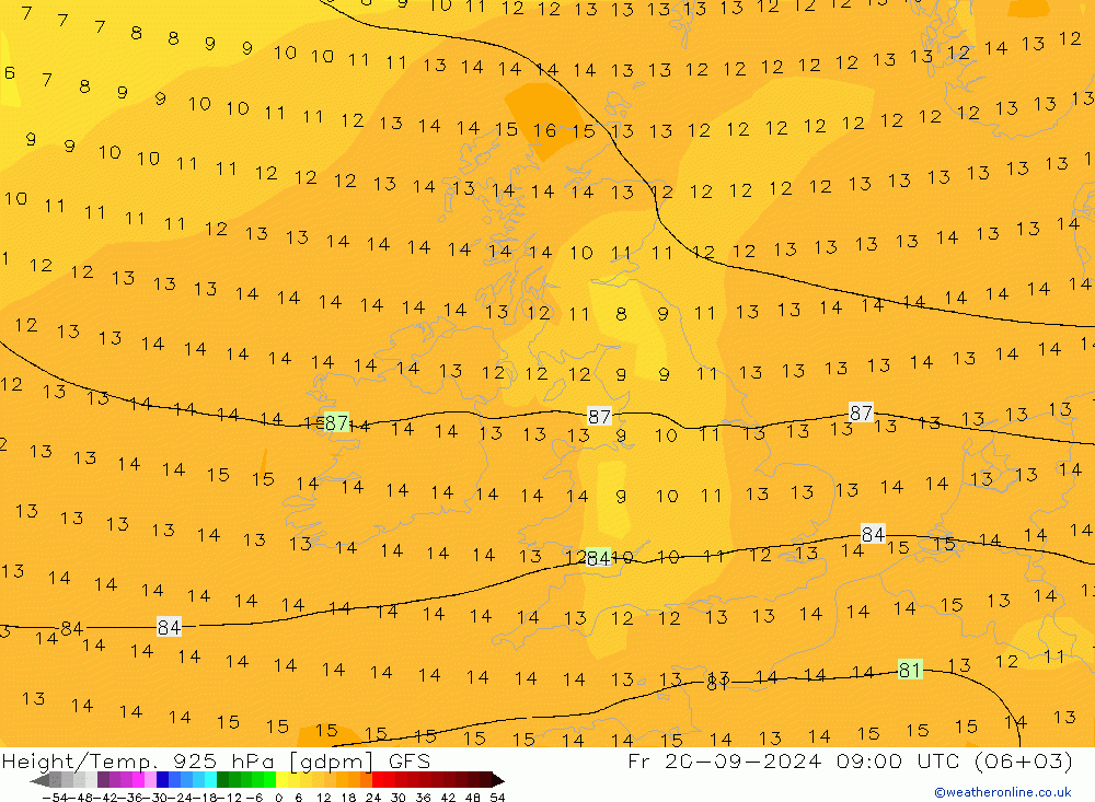 Height/Temp. 925 hPa GFS  20.09.2024 09 UTC