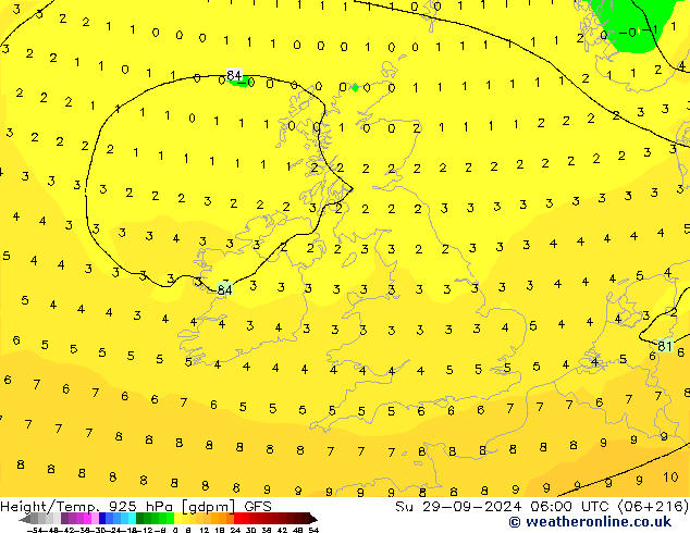 Height/Temp. 925 hPa GFS So 29.09.2024 06 UTC