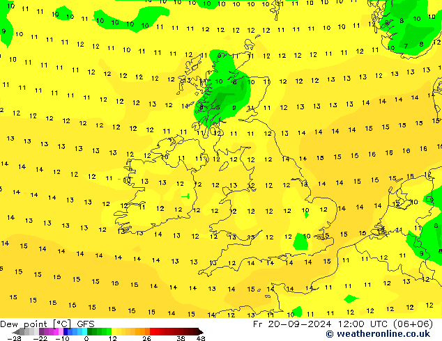 Dew point GFS Fr 20.09.2024 12 UTC