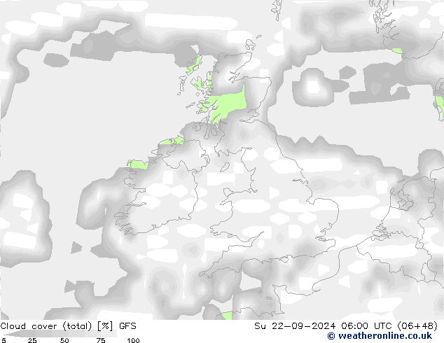 Cloud cover (total) GFS Su 22.09.2024 06 UTC