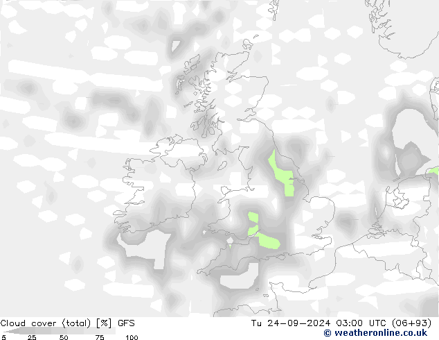 Bulutlar (toplam) GFS Sa 24.09.2024 03 UTC