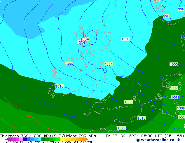 Thck 700-1000 hPa GFS pt. 27.09.2024 06 UTC