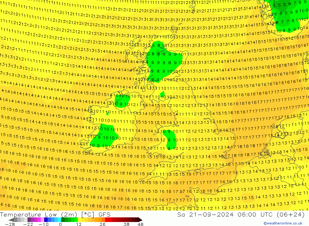Темпер. мин. (2т) GFS сб 21.09.2024 06 UTC