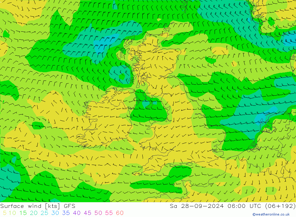 Surface wind GFS Sa 28.09.2024 06 UTC