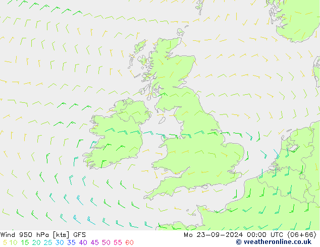 Wind 950 hPa GFS Mo 23.09.2024 00 UTC