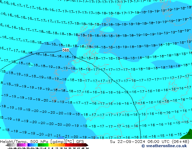 Height/Temp. 500 hPa GFS Su 22.09.2024 06 UTC