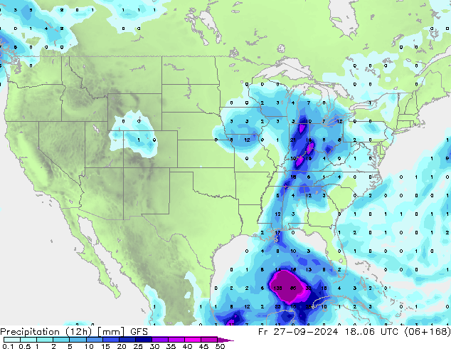 Yağış (12h) GFS Cu 27.09.2024 06 UTC