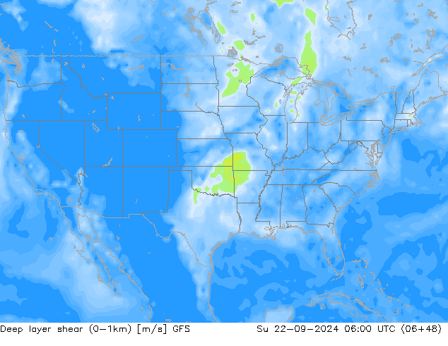 Deep layer shear (0-1km) GFS Su 22.09.2024 06 UTC