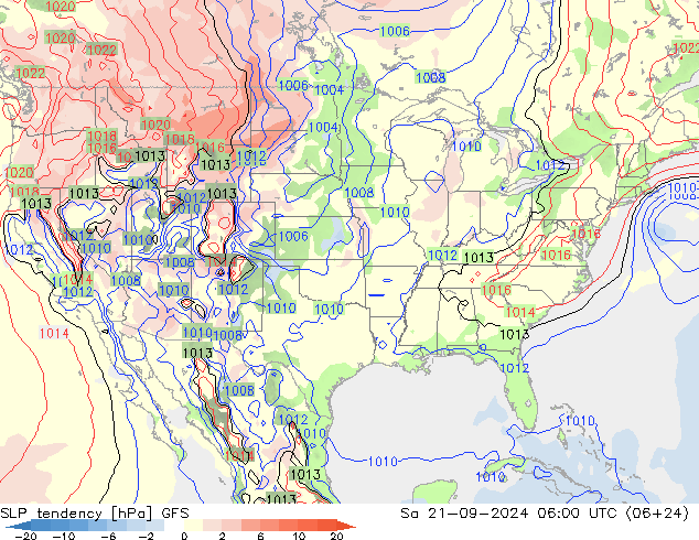 Tendance de pression  GFS sam 21.09.2024 06 UTC