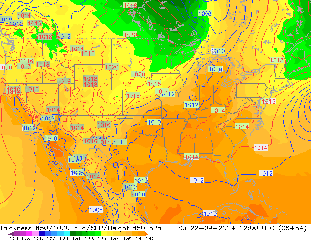 Thck 850-1000 hPa GFS Su 22.09.2024 12 UTC