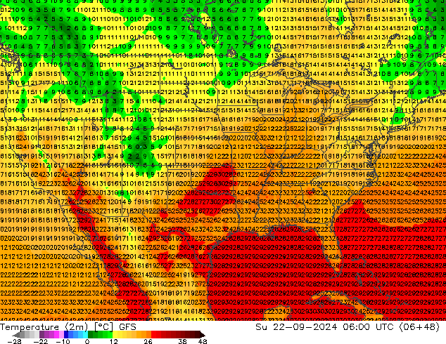 Temperaturkarte (2m) GFS So 22.09.2024 06 UTC