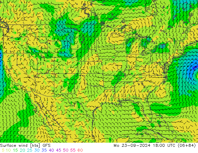 Surface wind GFS Mo 23.09.2024 18 UTC