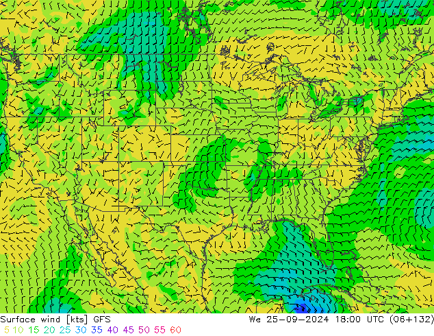 Surface wind GFS We 25.09.2024 18 UTC