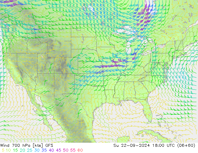 Vento 700 hPa GFS Dom 22.09.2024 18 UTC