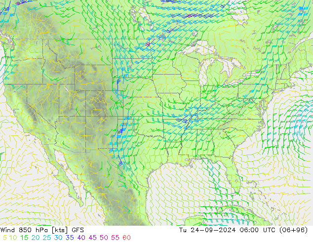 Vento 850 hPa GFS Ter 24.09.2024 06 UTC