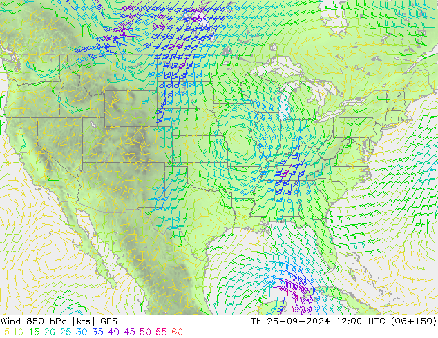 Rüzgar 850 hPa GFS Per 26.09.2024 12 UTC