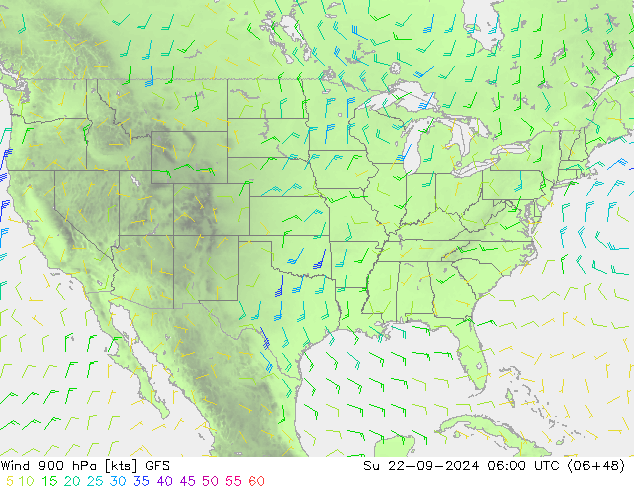 Wind 900 hPa GFS Su 22.09.2024 06 UTC