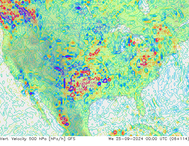 Vert. Velocity 500 hPa GFS śro. 25.09.2024 00 UTC