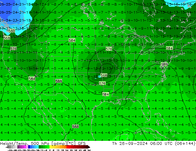 Z500/Rain (+SLP)/Z850 GFS Čt 26.09.2024 06 UTC