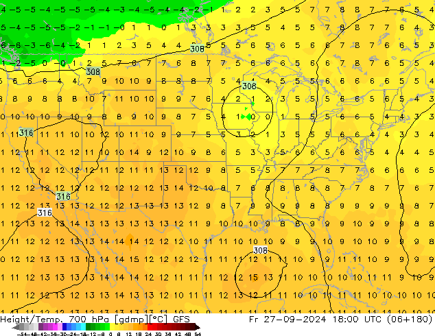 Height/Temp. 700 hPa GFS ven 27.09.2024 18 UTC