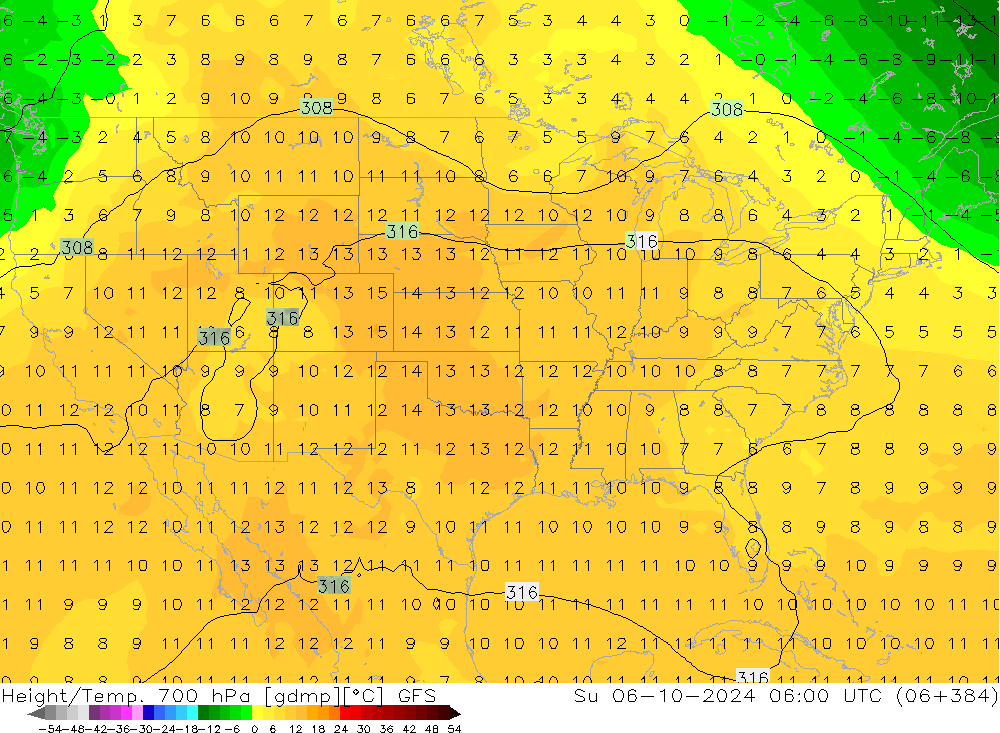 Height/Temp. 700 hPa GFS Su 06.10.2024 06 UTC