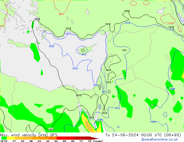 Max. wind velocity GFS Tu 24.09.2024 00 UTC