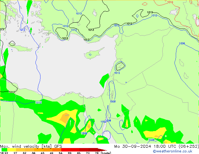 Max. wind velocity GFS Mo 30.09.2024 18 UTC