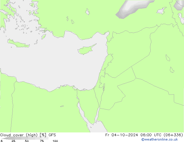 Cloud cover (high) GFS Fr 04.10.2024 06 UTC