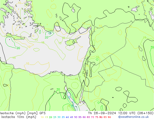 Isotachs (mph) GFS чт 26.09.2024 12 UTC