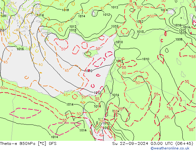 Theta-e 850hPa GFS Ne 22.09.2024 03 UTC