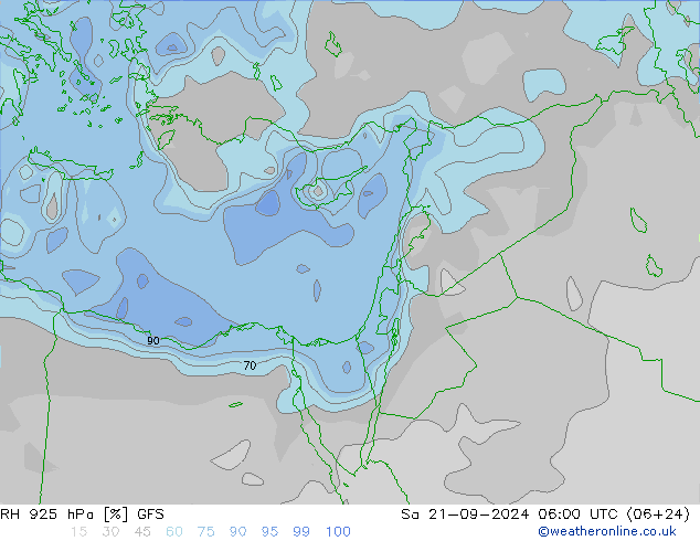 RH 925 hPa GFS Sa 21.09.2024 06 UTC