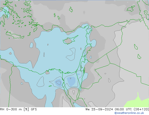 RH 0-300 m GFS Qua 25.09.2024 06 UTC